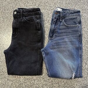 Hollister Jeans Lot of 2 Womens‎ 23x24 Curvy Mom High Rise Black Blue Distressed